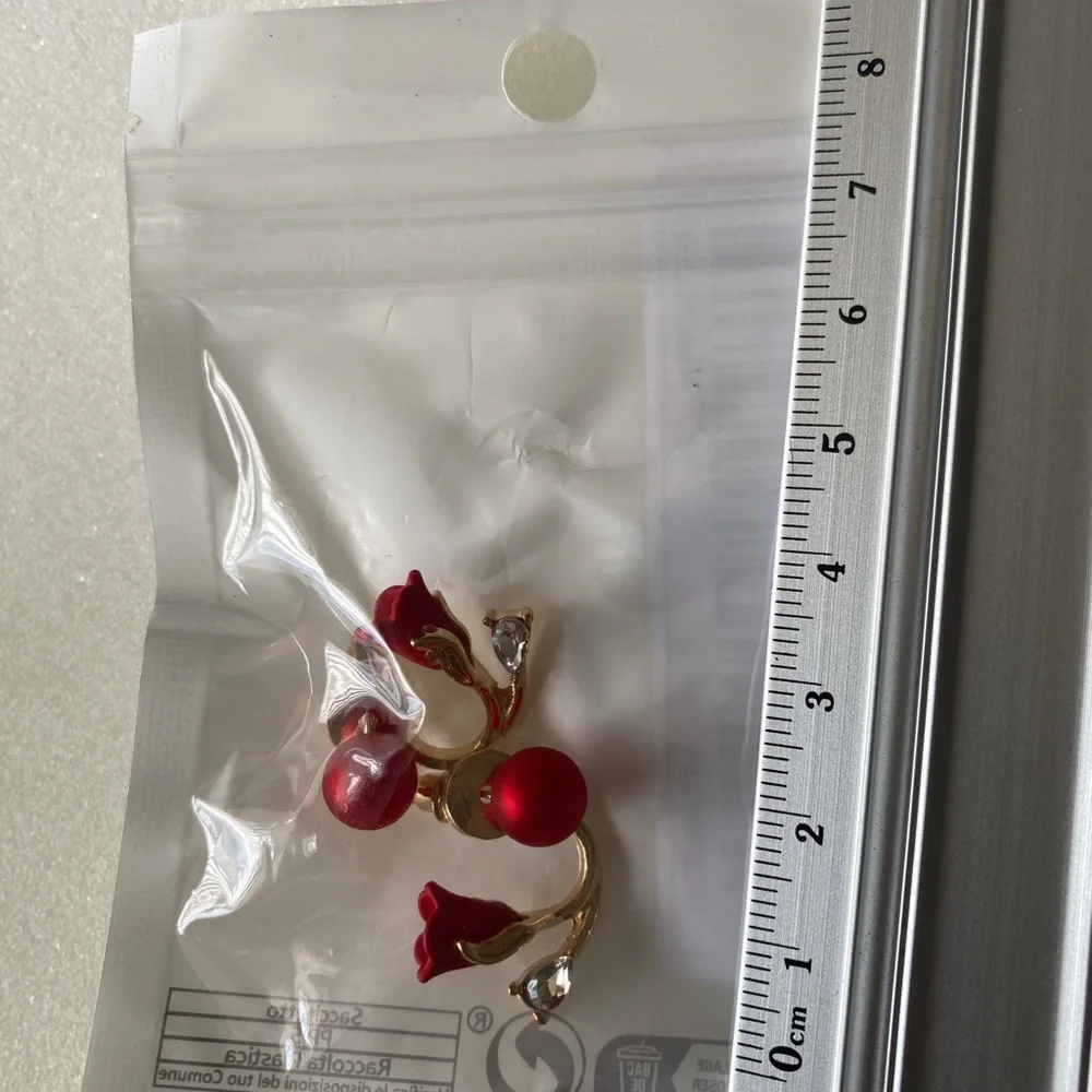 Red flower‎ faux pearl gold plated earrings faux fashion jewelry
